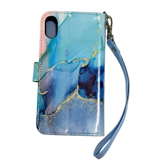 ULAK iPhone XR Marble Faux Leather Wallet Case Wristlet - Picture 3 of 9